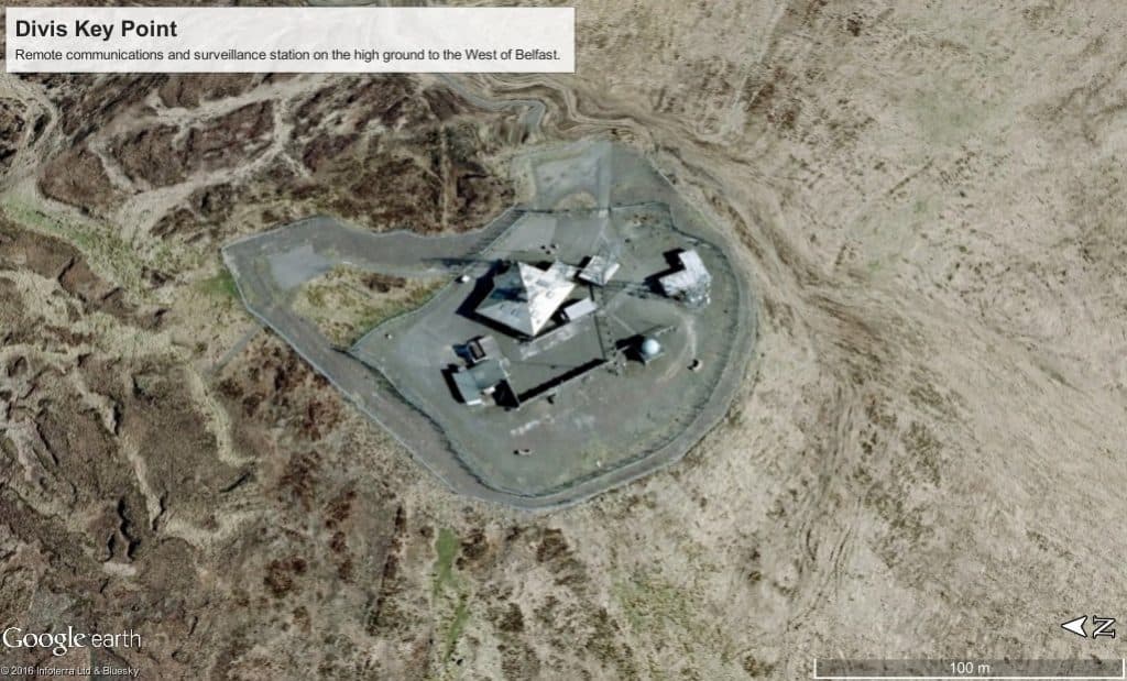 © Google Maps aerial image of Divis KP prior to its demolition.