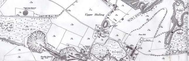 OS Map printed in 1936 naming the two quarries.