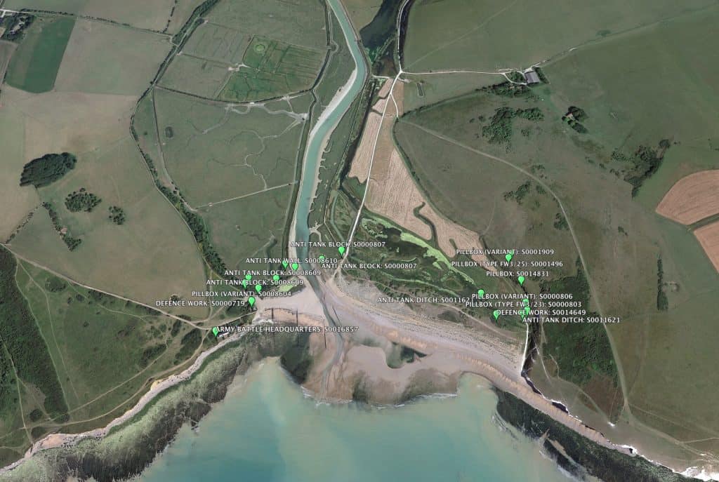 The Defence of Britain database entries for Cuckmere Haven (c) Google Maps 2016